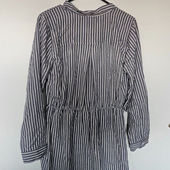 Grey and White Striped Button Up Style House Dress - Picture 3 of 5